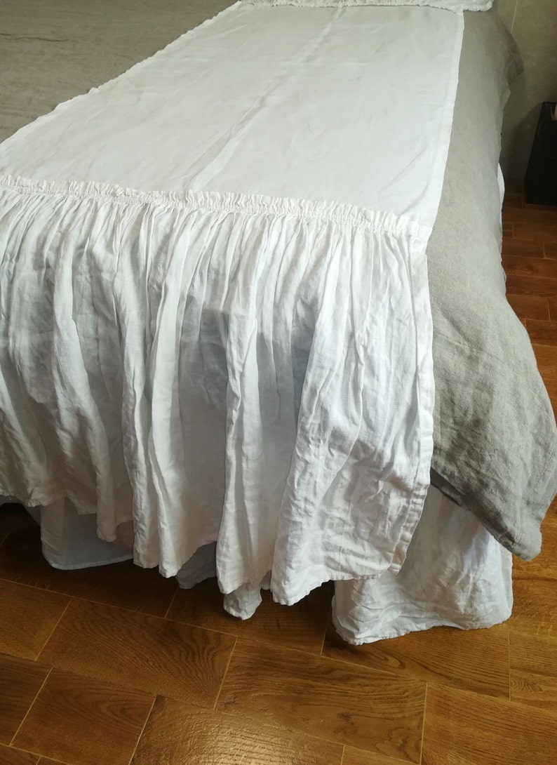 Linen Bed Scarf With Ruffles for Bed Natural Bedding for the Etsy