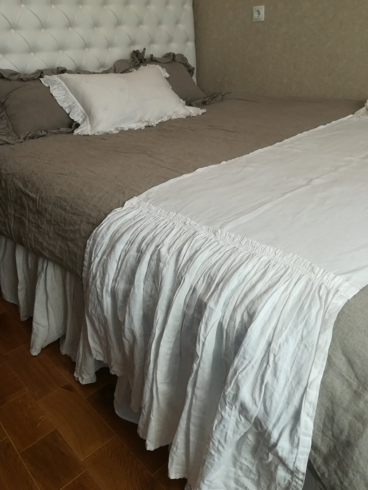 Linen Bed Scarf With Ruffles for Bed Natural Bedding for the Etsy