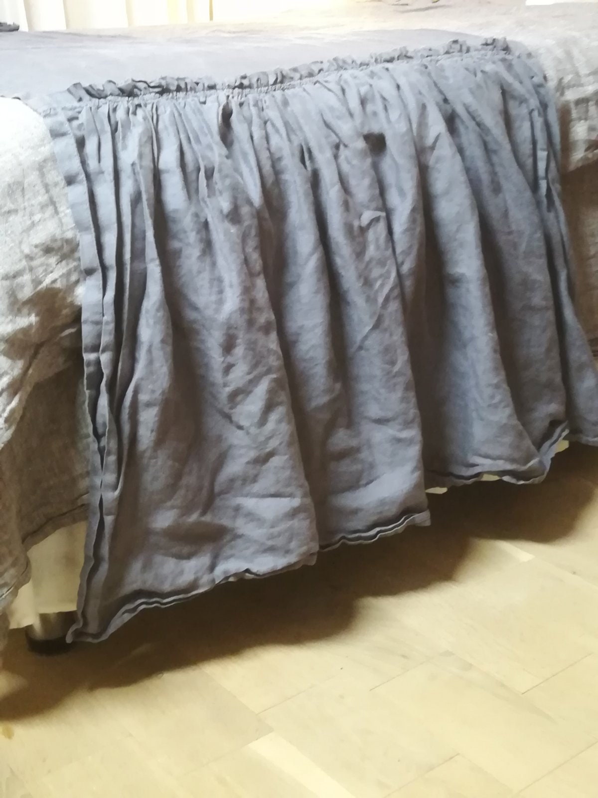 Linen Bed Scarf With Ruffles for Bed Natural Bedding for the Etsy