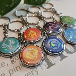 Elementen Genshin-impact, handgemaakte Holo Charm-sleutelhanger, Lytsepoekie Fanart