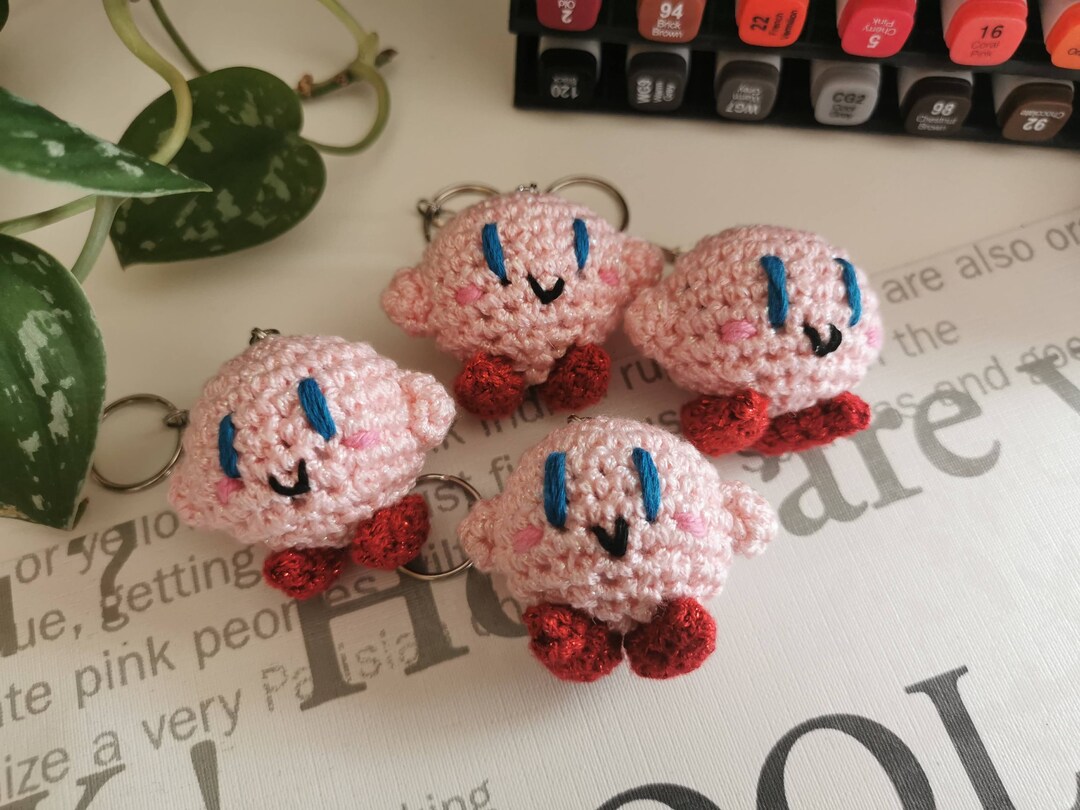 Amigurumi Kirby Keychain Crochet Keychain Handmade Kawaii Etsy