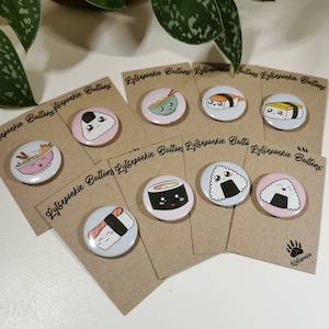 Cute Kawaii Sushi Handmade Button Pin Badges, Lytsepoekie Original Design image 1