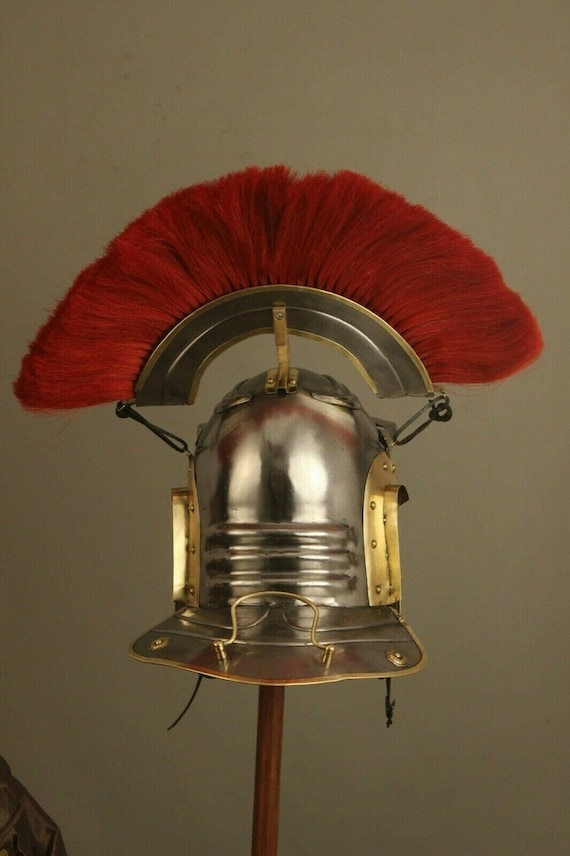 Roman Legion Officer Helmet with Red Plume Armor Gladiator Costume LARP 