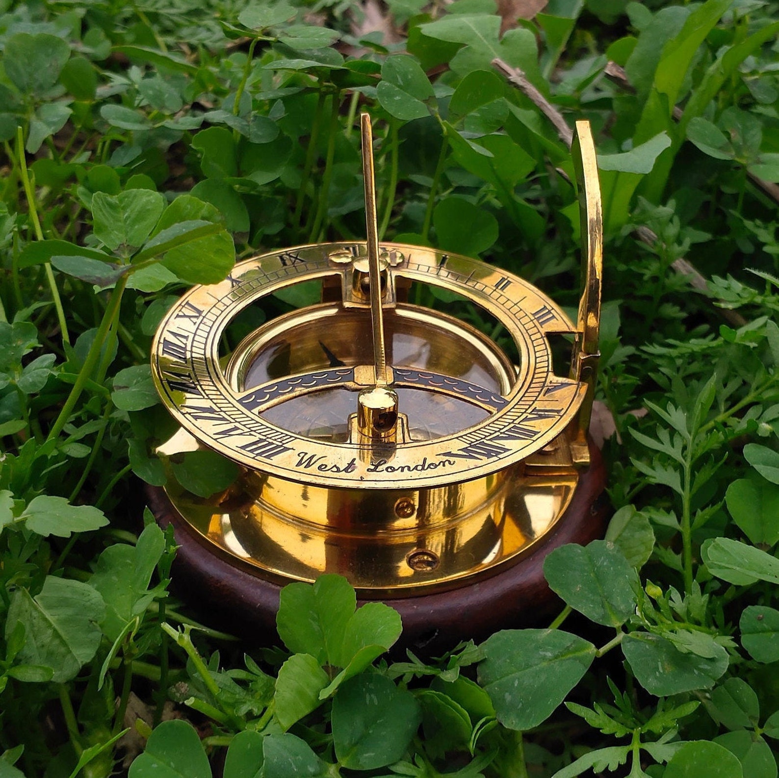 Brass Sundial Compass - Antique Sailing Anniversary Sundial Calibrated Compass Gift, Sundial Clock With Wooden Box And Chart, Unique Vintage Sundial