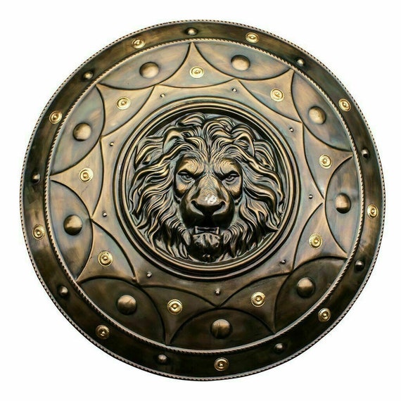 Medieval Handcrafted King Lion Face Shield 22" Metal Round Shield 