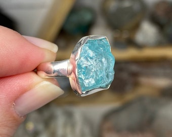925 Silver Raw Blue Apatite Stone Ring Apatite Gemstone Ring Raw Apatite Ring Ring For Her Rings For Women Gemstone Jewelry