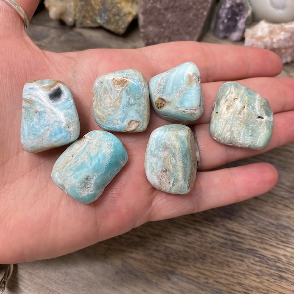 Blue Aragonite Small Tumble #'s 17-24, aragonite, blue aragonite, tumbled stones, tumbles, natural blue aragonite, polished aragonite