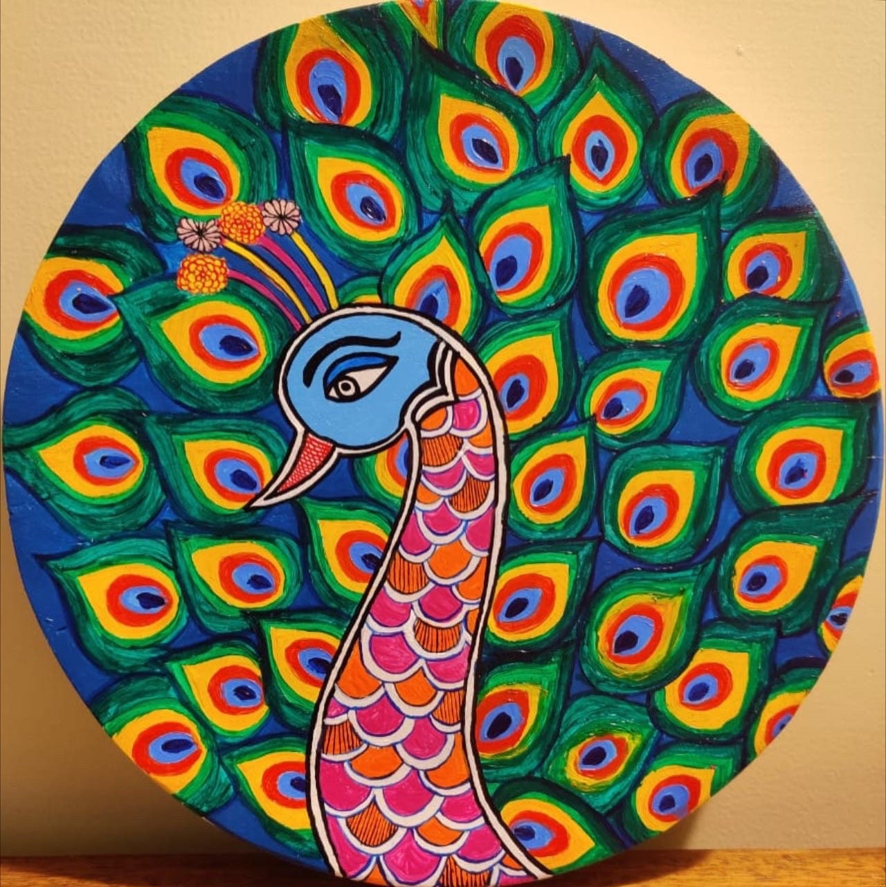 Peacock On Pine Wood Disc Madhubani Indian Folk Art Painting Etsy Peacock On Pine Wood Disc Madhubani Indian Folk Art Painting Etsy