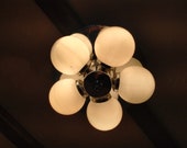 Space age chromed metal and white glass globes ceiling light, Mid-Century opaline globes ceiling lamp from 1970s