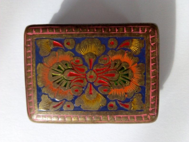 old hand painted metal box Small vintage jewelry box vintage jewelry holder old metal box vintage metal box