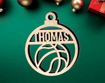 Basketball Ornament, Personalized Basketball Team Ornament, Custom Name Wood Sports Ornament, Christmas Tree Decor, Unique Christmas Gift