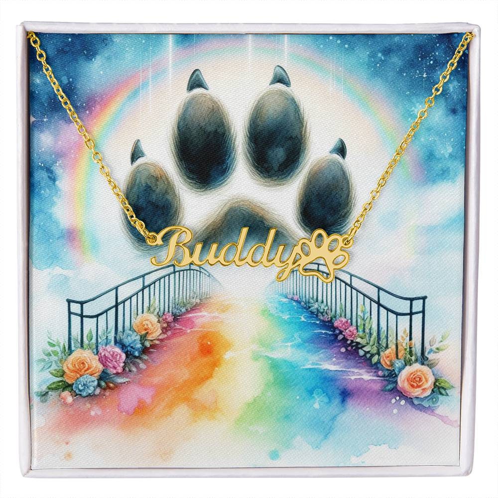 Rainbow Bridge Pet Memorial Paw Name Necklace, Pet Memorial Jewelry ...
