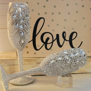 Champagne glasses,bride and groom gifts, bride and groom toasting glasses, toasting flutes,tall glasses,bling glasses,rhinestone glasses