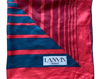 Lanvin Paris Print Vintage 1960s MOD Geometric Silk Hand Rolled Patterned Scarf Designer