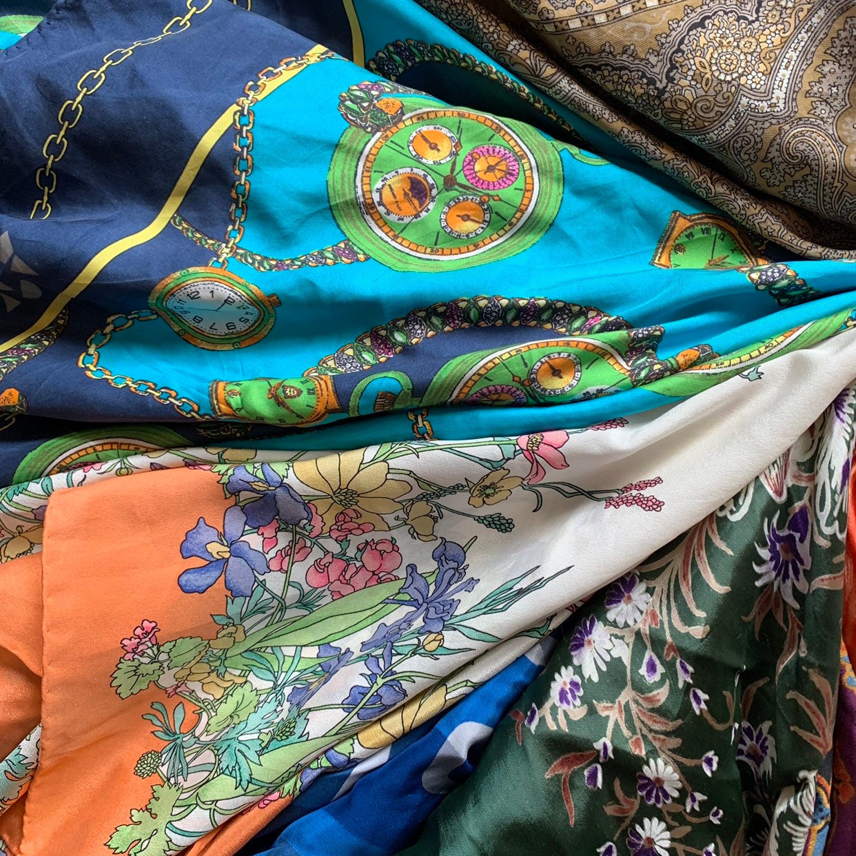Lot 10 Silk Print Vintage Scarves Group Original Scarf Etsy