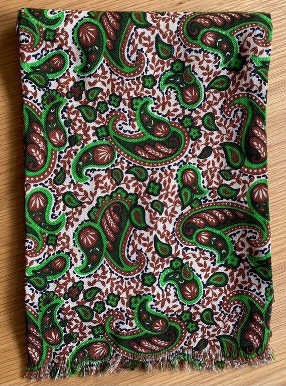 Green Paisley Art Nouveau Long Mens Vintage Scarf 