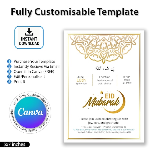Editable Eid Mubarak Invitation Template – Canva Design (Digital Download)