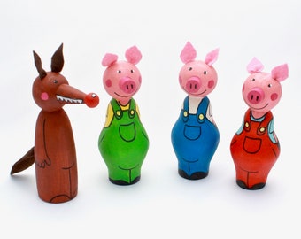 The Three Little Pigs and the Wolf⎟Peg dolls tale set⎟Peg dolls set⎟Peg dolls tale⎟Wooden toy⎟Educational toys⎟Kids wooden toy⎟Children gift