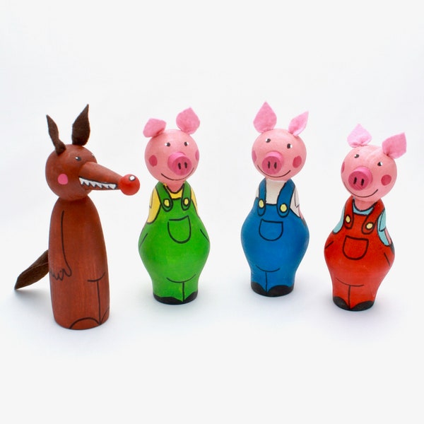 The Three Little Pigs and the Wolf⎟Peg dolls tale set⎟Peg dolls set⎟Peg dolls tale⎟Wooden toy⎟Educational toys⎟Kids wooden toy⎟Children gift