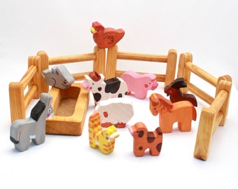 Conjunto animales granja de madera⎟Animales de madera⎟Conjunto granja⎟Animales de juguete⎟Juguete de madera⎟Ecológico⎟Educativo⎟Regalo niños