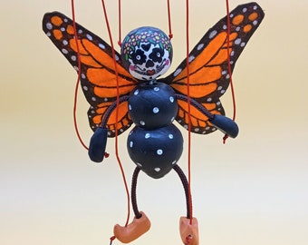 Catrina Monarch Butterfly ,Butterfly Puppet, Wooden Puppet, Children Toy,Educational Toy,