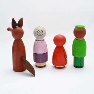 Caperucita Roja y el loboMuñecos de clavija Conjunto peg dolls Cuento muñecos de clavijaJuguete de maderaJuguete educativoRegalo niños imagen 3