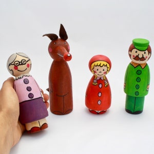 Caperucita Roja y el loboMuñecos de clavija Conjunto peg dolls Cuento muñecos de clavijaJuguete de maderaJuguete educativoRegalo niños imagen 9