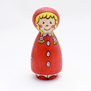 Caperucita Roja y el loboMuñecos de clavija Conjunto peg dolls Cuento muñecos de clavijaJuguete de maderaJuguete educativoRegalo niños imagen 4