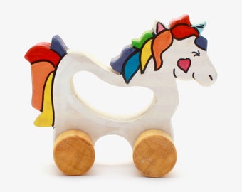 Unicornio sobre ruedas Juguete de Madera⎜Unicornio de juguete⎜Unicornio  de madera⎜Regalo niños⎜Animales sobre ruedas⎜Juguetes niños y niñas