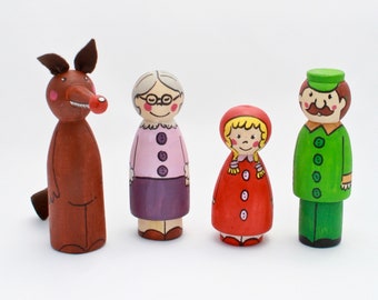 Caperucita Roja y el lobo⎟Muñecos de clavija ⎟Conjunto peg dolls ⎟Cuento muñecos de clavija⎟Juguete de madera⎟Juguete educativo⎟Regalo niños