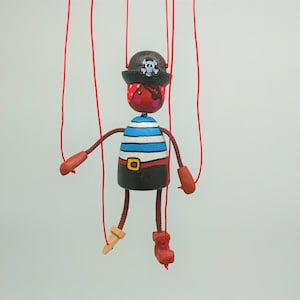 Pirate puppet, wooden puppet, wooden toy, children&#39;s toy, puppet, educational toy, string puppet for boys and girls,Puppet,Eductional Toy