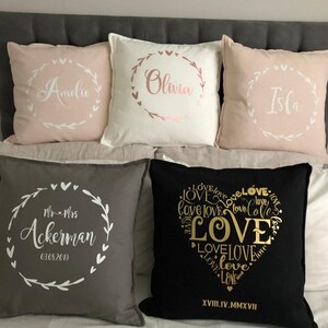 Personalized Cotton Cushion Cover | Heart Wreath, Child's Name image 3