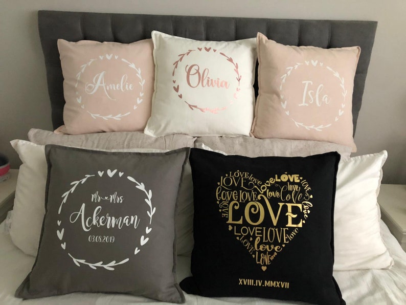 Personalized Cotton Cushion Cover | Heart Wreath, Child's Name image 3