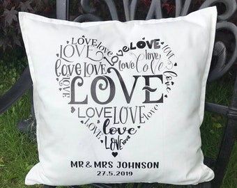Personalized Love Heart Cotton Cushion Cover | Wedding Anniversary Gift