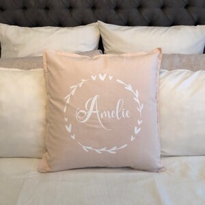 Personalized Cotton Cushion Cover | Heart Wreath, Child's Name image 1