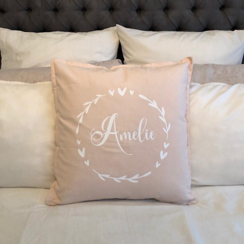 Personalized Cotton Cushion Cover | Heart Wreath, Child's Name image 1