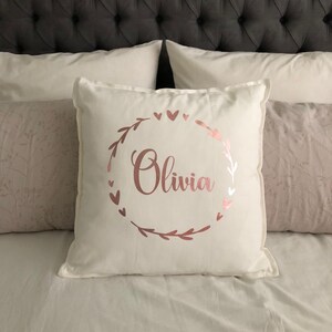 Personalized Cotton Cushion Cover | Heart Wreath, Child's Name image 2