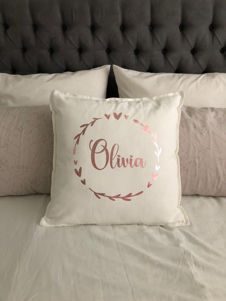 Personalized Cotton Cushion Cover | Heart Wreath, Child's Name image 2