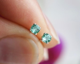 Natural Zambian Emerald Stud Earrings, 3mm Round, 14k Gold Filled or Sterling Silver