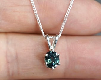 Teal Sapphire 925 Sterling Silver Oval Pendant Necklace Gift Boxed