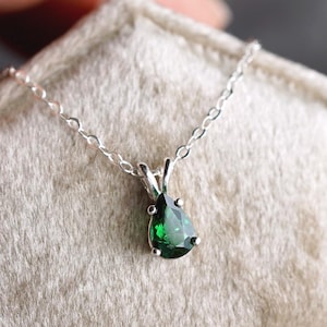 Dainty Tsavorite Garnet Sterling Silver Pendant Necklace: Gift Boxed