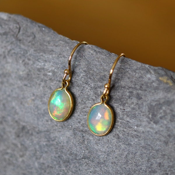 14k Gold Filled or Sterling Silver Natural Ethiopian Welo Opal Drop Earrings 8 x 6mm Jewellery Gift Boxed