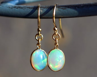 Ethiopian Opal Drop Earrings: 14k Gold Filled or Sterling Silver