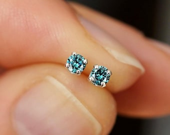 Blue Diamond Sterling Silver Stud Earrings - 3mm