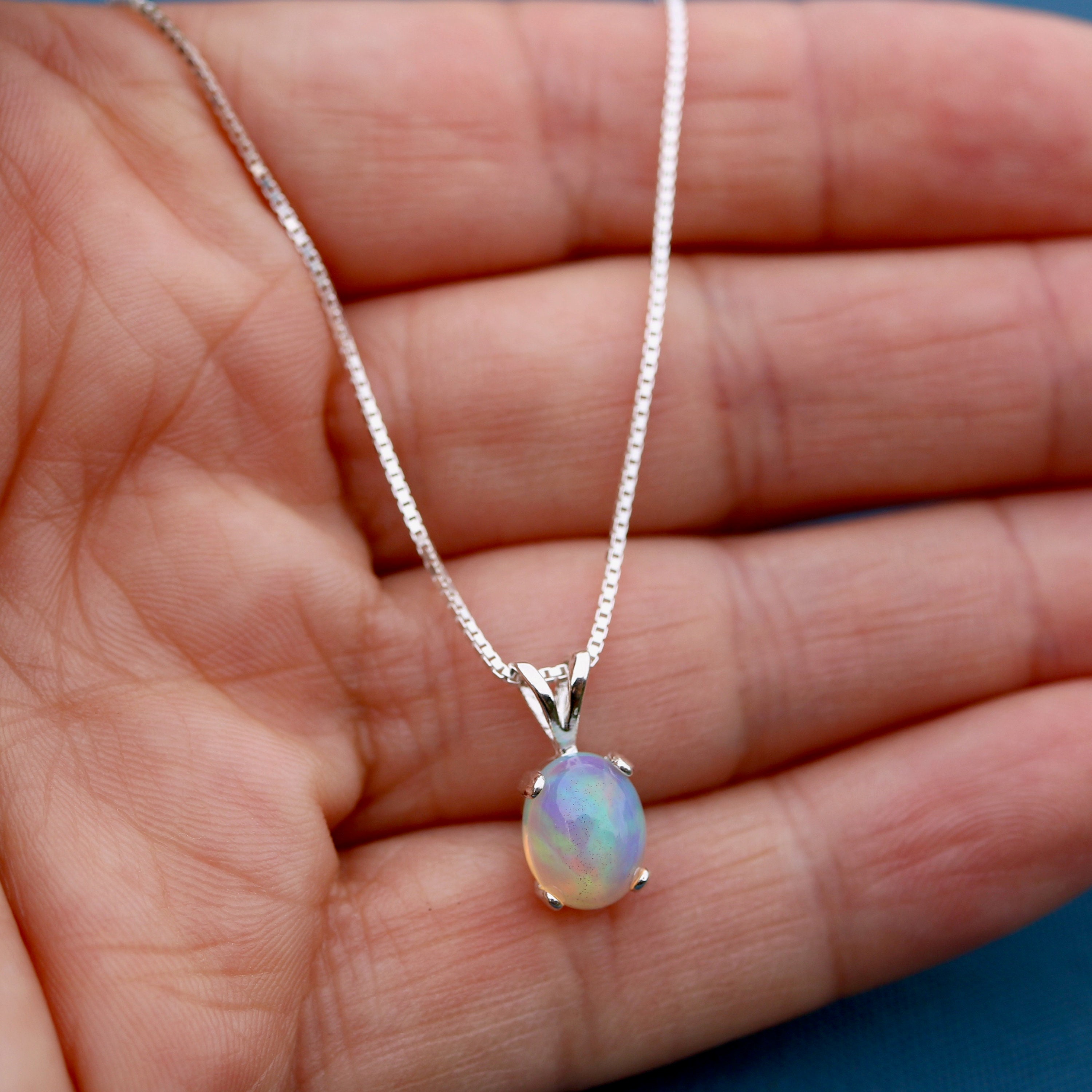 Collier Argent Sterling 925 Avec Opale éthiopienne Naturelle 9x6 Mm - Chaîne 45 Cm, Bijou Spirituel Cadeau - 3