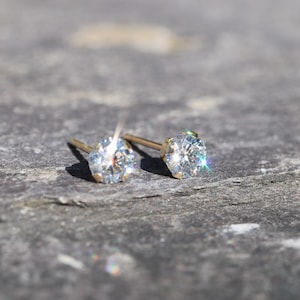 Solid 14k Yellow Gold Moissanite Stud Earrings Gift Boxed Gift for Her
