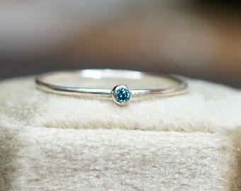 Natural Blue Diamond 14k Gold filled or Sterling Silver Stacking Ring