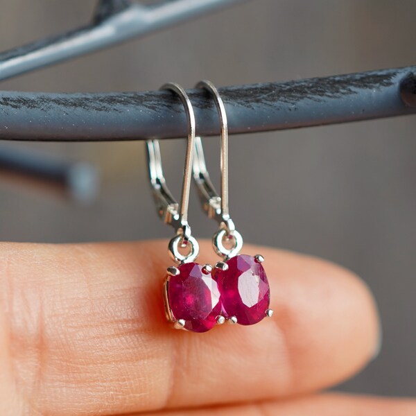 Natural Ruby Sterling Silver Lever Back Drop Earrings Gift Boxed Gift for Her