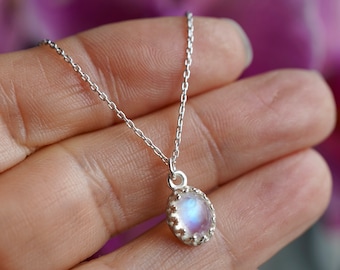 Dainty Natural Moonstone Sterling Silver or 14k Gold Filled Pendant Necklace Gift Boxed Gift for Her