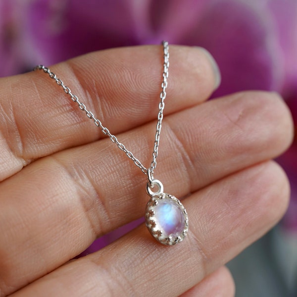 Dainty Natural Moonstone Sterling Silver or 14k Gold Filled Pendant Necklace Gift Boxed Gift for Her